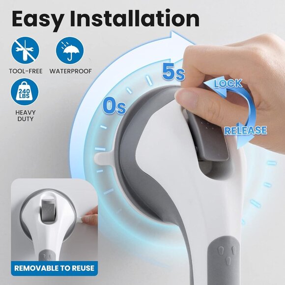 2 Grab Bar Safety Handles 110 Kg Support Capacity Shower Bathtubs Seniors - Picture 3 of 11